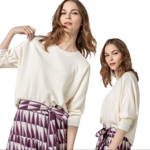 Lilla P Top Textured Waffle Dolman Sleeve Boatneck Womens Gardenia Size L PA1621 - Picture 1 of 8